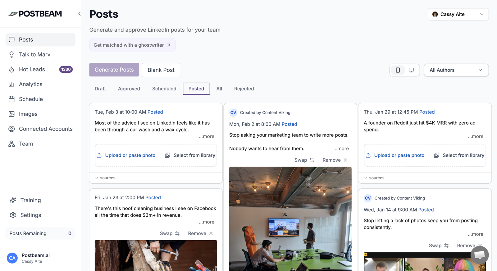 AI-generated posts with approval workflow